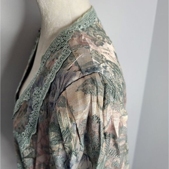 VINTAGE 80s does Victorian blazer metallic tapestry floral jacket 16W - Picture 9 of 15